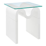 Agave Glass Top Side Table in White