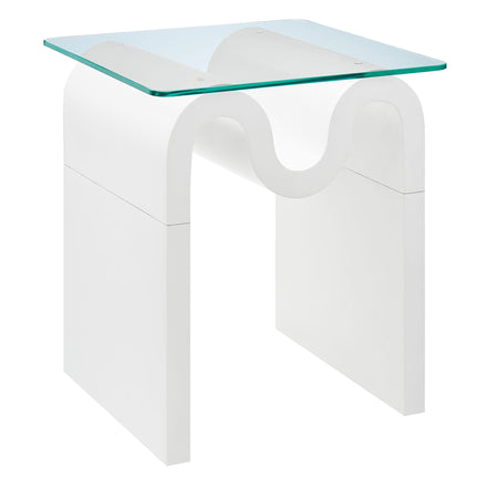 Ondine Glass Top Side Table in White