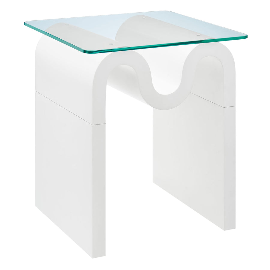 Agave Glass Top Side Table in White