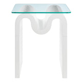 Agave Glass Top Side Table in White