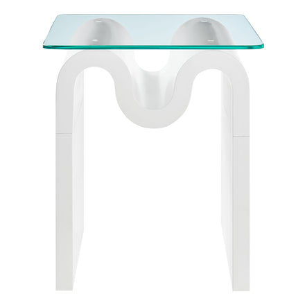 Ondine Glass Top Side Table in White
