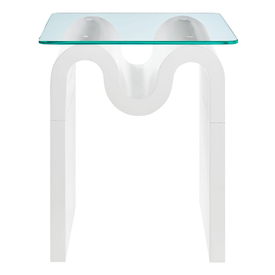 Agave Glass Top Side Table in White