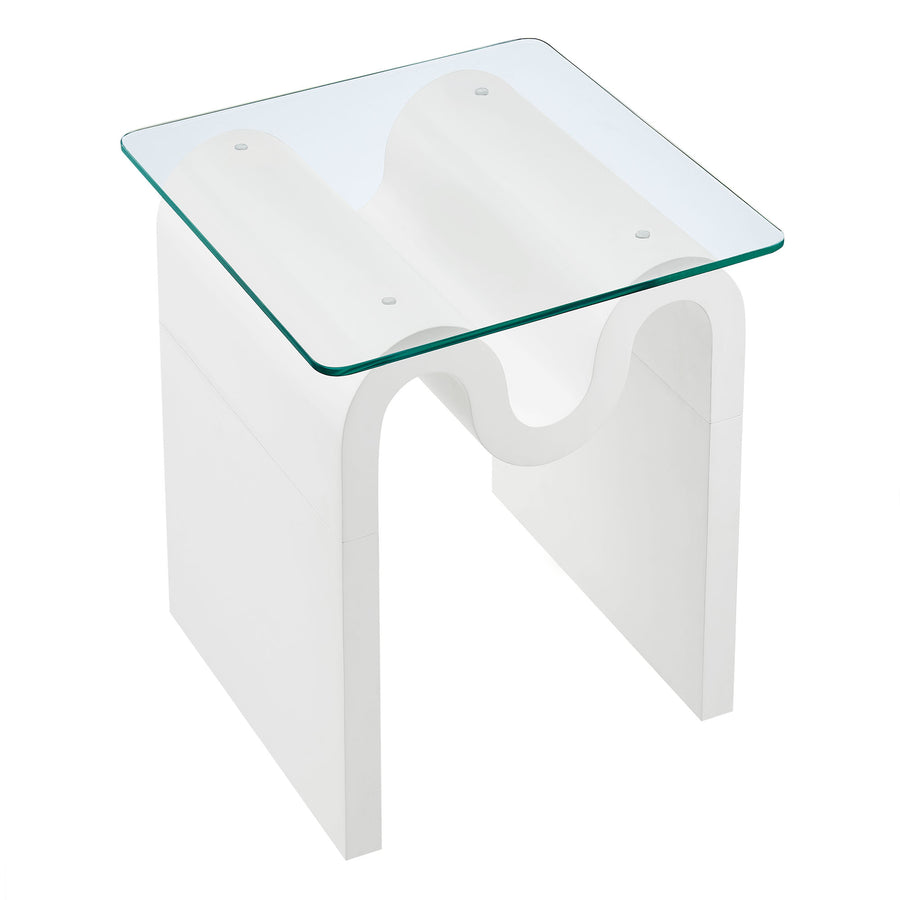Agave Glass Top Side Table in White