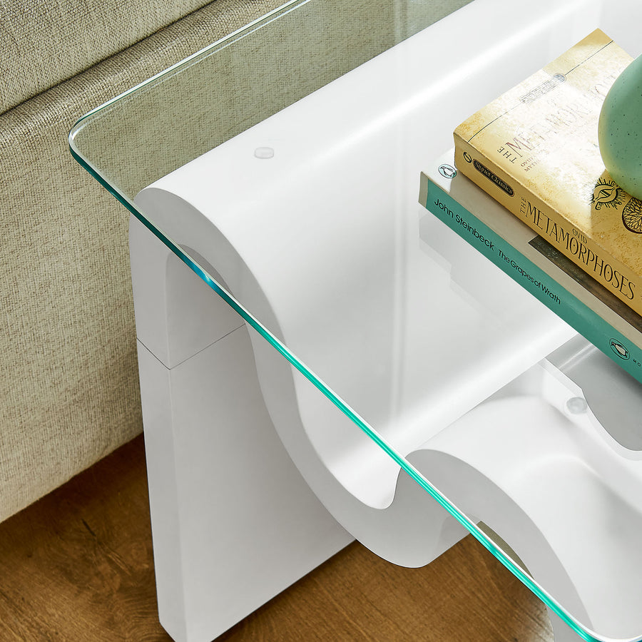 Agave Glass Top Side Table in White
