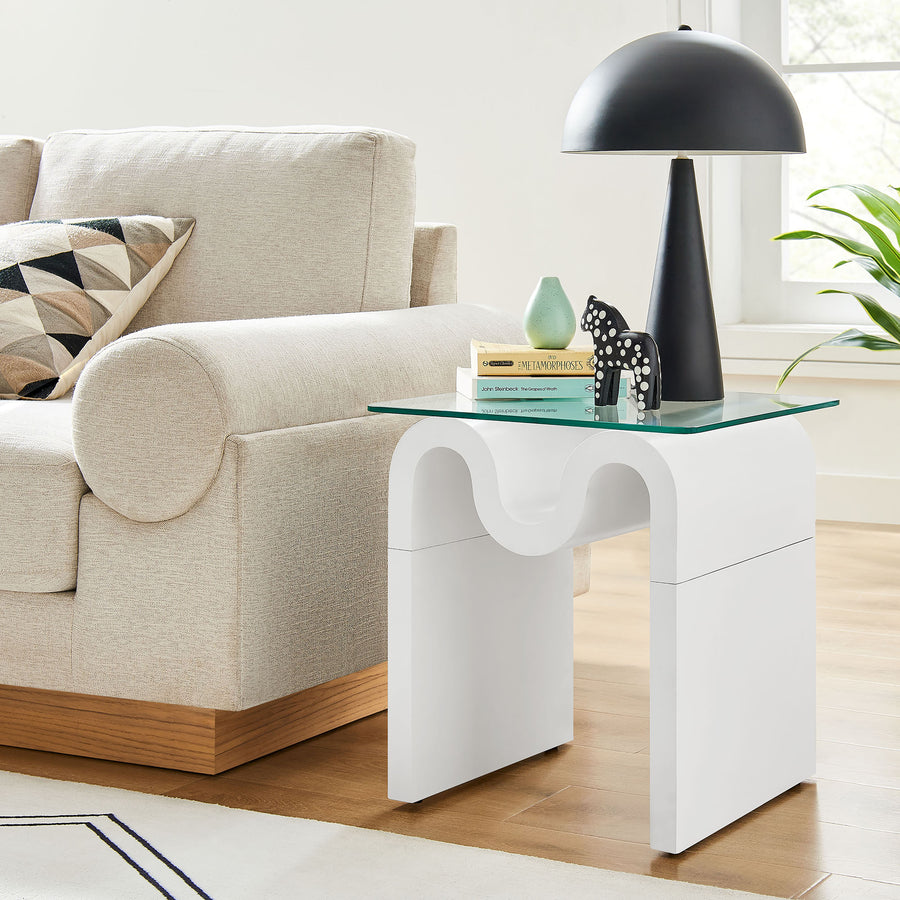 Agave Glass Top Side Table in White