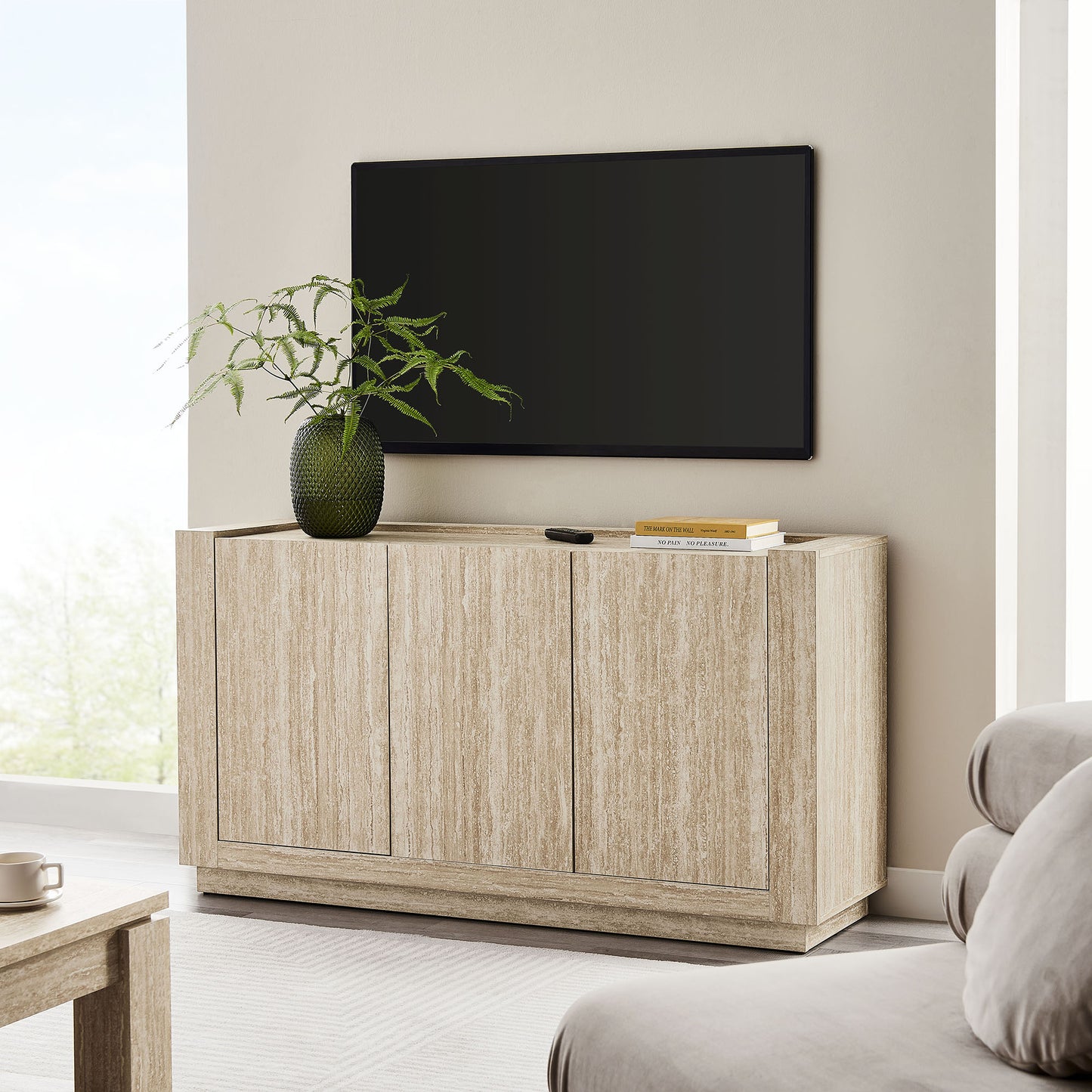 Hollis 59" Travertine Sideboard by Furniture For America