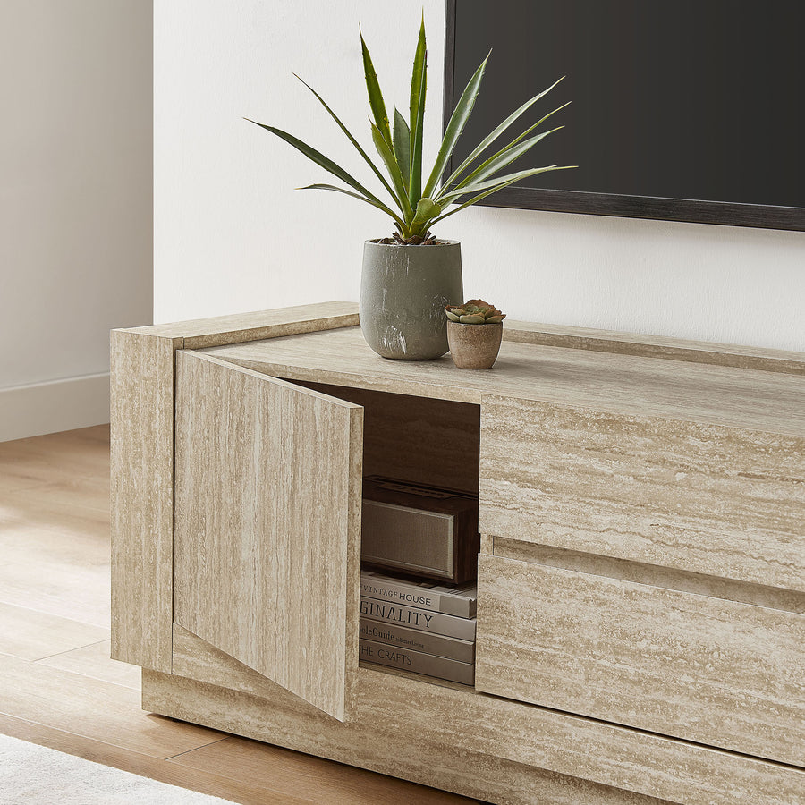 Musk 59" Travertine TV Stand in Travertine