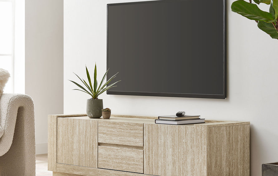 Musk 59" Travertine TV Stand in Travertine