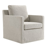 Trim Fabric Slipcovered Swivel Armchair in Linen