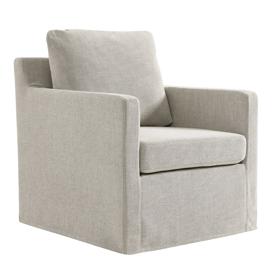 Trim Fabric Slipcovered Swivel Armchair in Linen