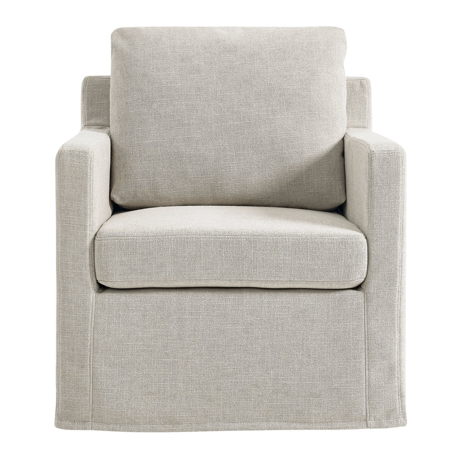 Trim Fabric Slipcovered Swivel Armchair in Linen