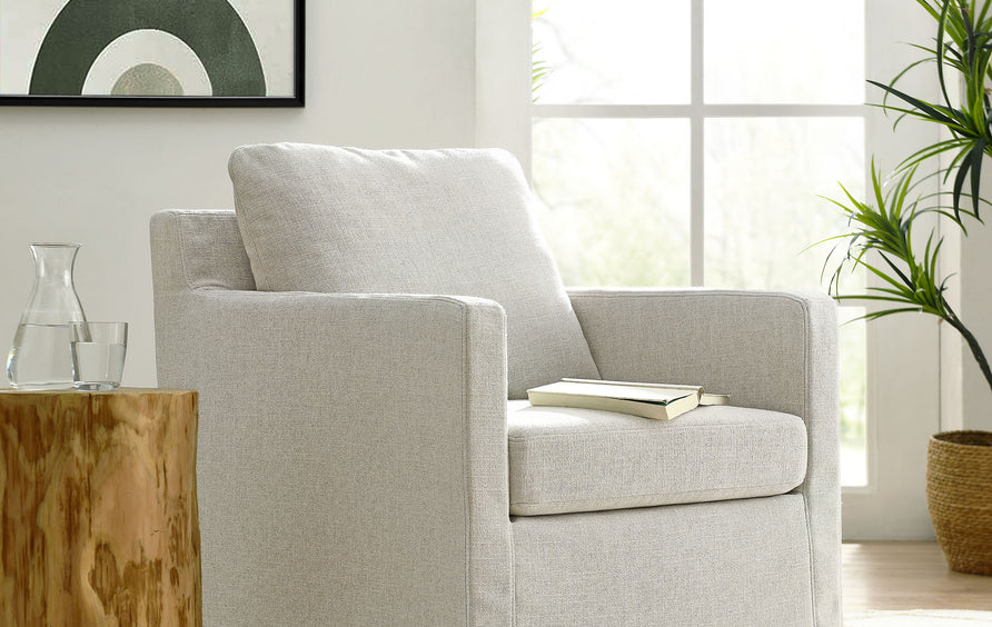 Trim Fabric Slipcovered Swivel Armchair in Linen