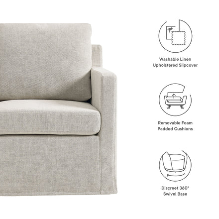 Serene Fabric Slipcovered Swivel Armchair in Linen