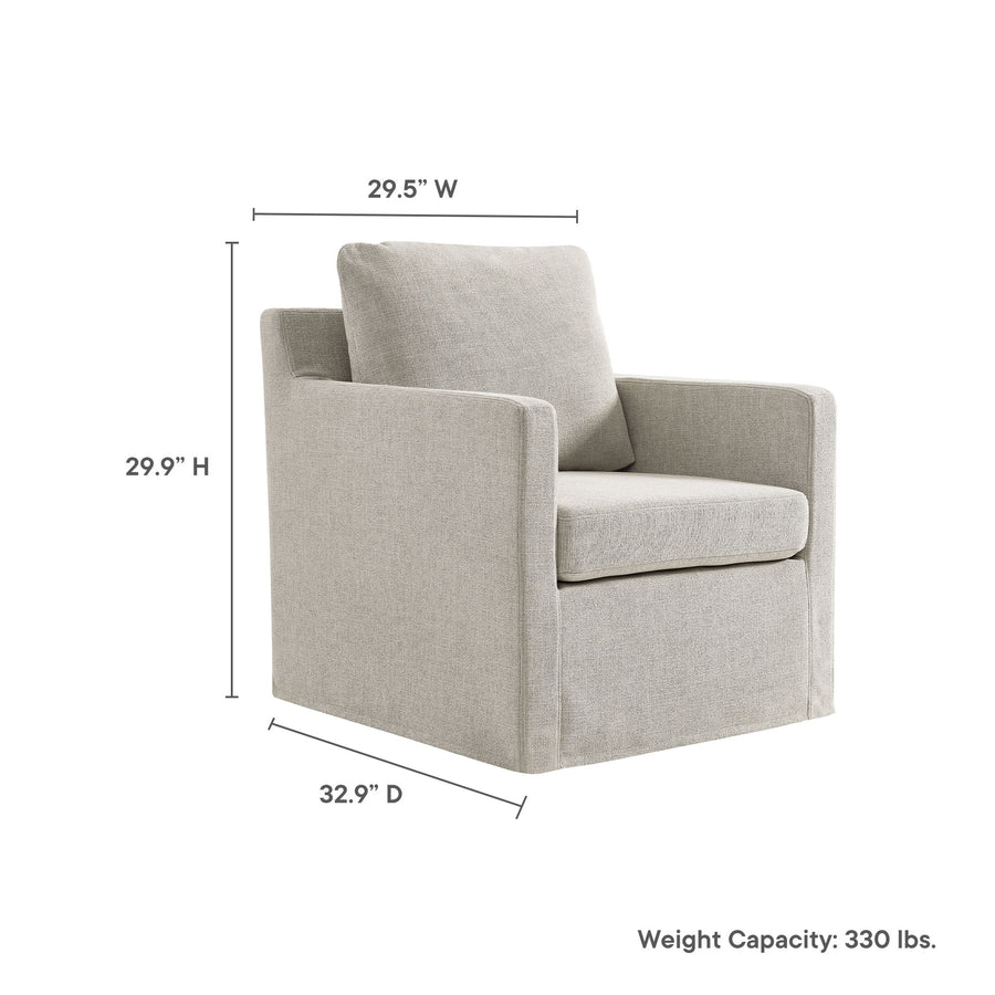Trim Fabric Slipcovered Swivel Armchair in Linen