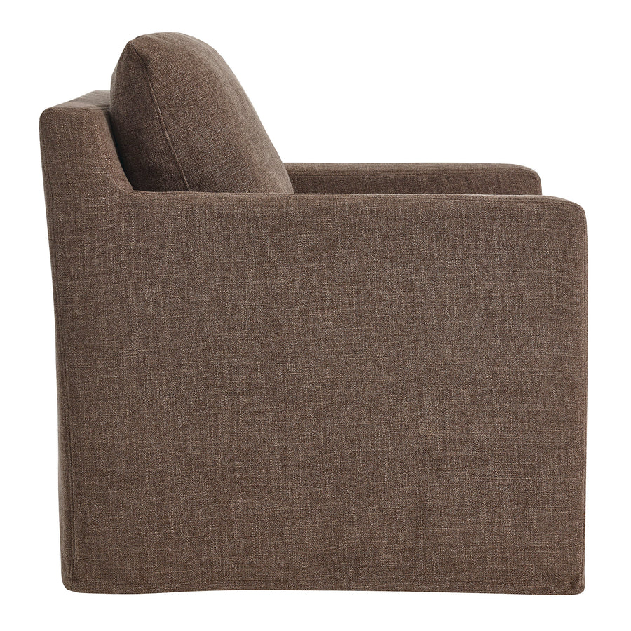 Trim Fabric Slipcovered Swivel Armchair in Mocha