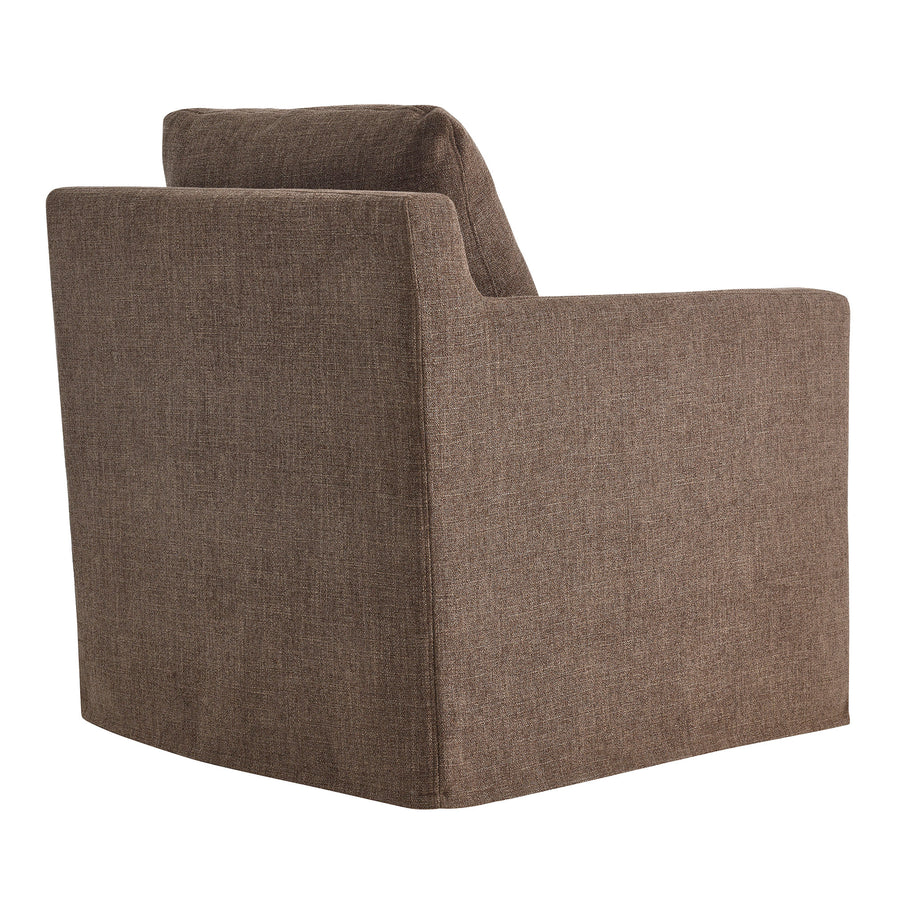 Trim Fabric Slipcovered Swivel Armchair in Mocha