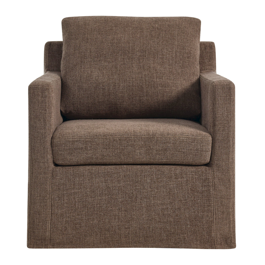 Trim Fabric Slipcovered Swivel Armchair in Mocha