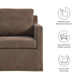Trim Fabric Slipcovered Swivel Armchair in Mocha
