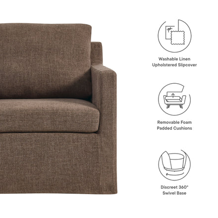 Serene Fabric Slipcovered Swivel Armchair in Mocha