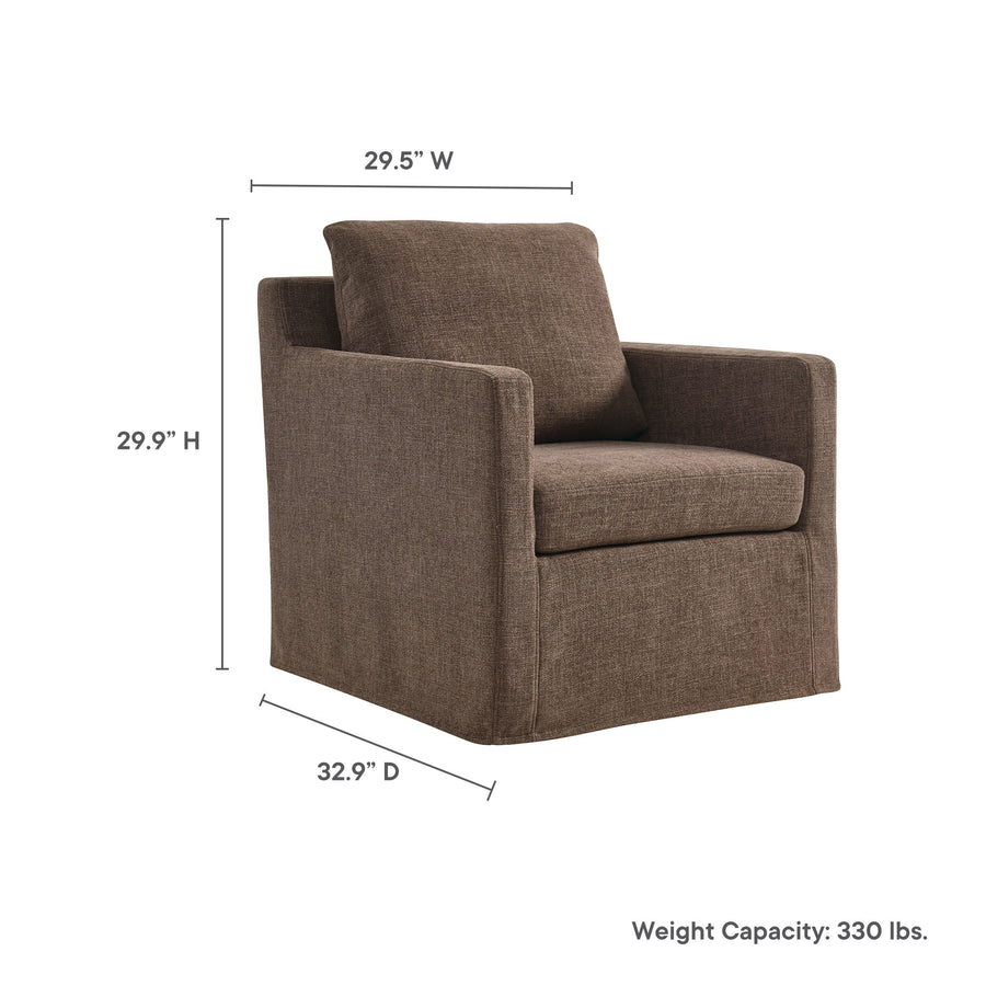 Trim Fabric Slipcovered Swivel Armchair in Mocha