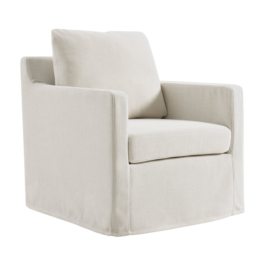Trim Fabric Slipcovered Swivel Armchair in Salt