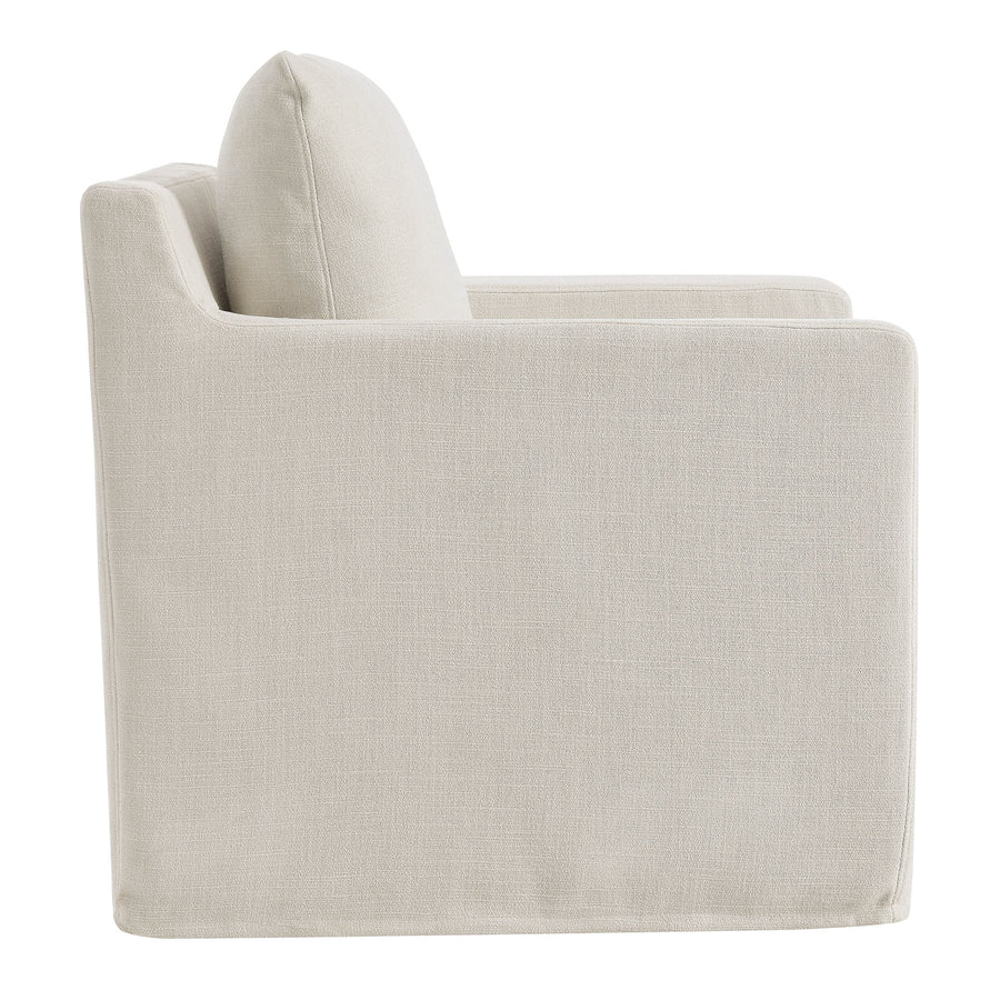 Trim Fabric Slipcovered Swivel Armchair in Salt
