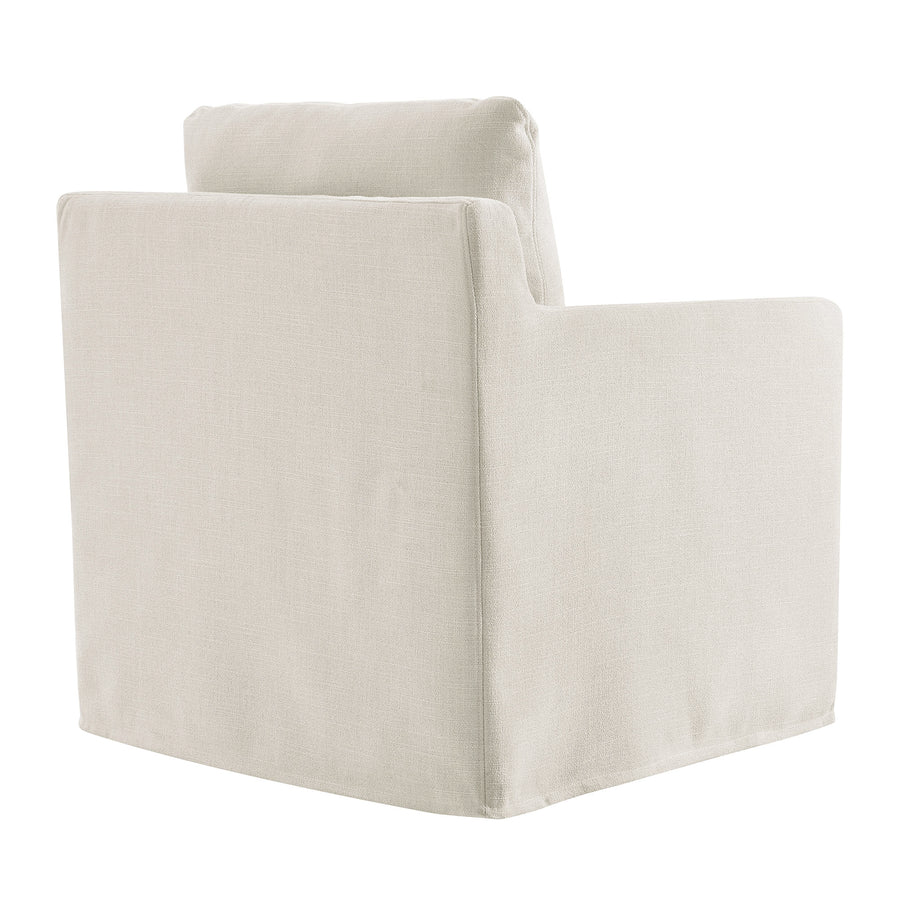 Trim Fabric Slipcovered Swivel Armchair in Salt