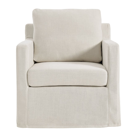Serene Fabric Slipcovered Swivel Armchair in Salt