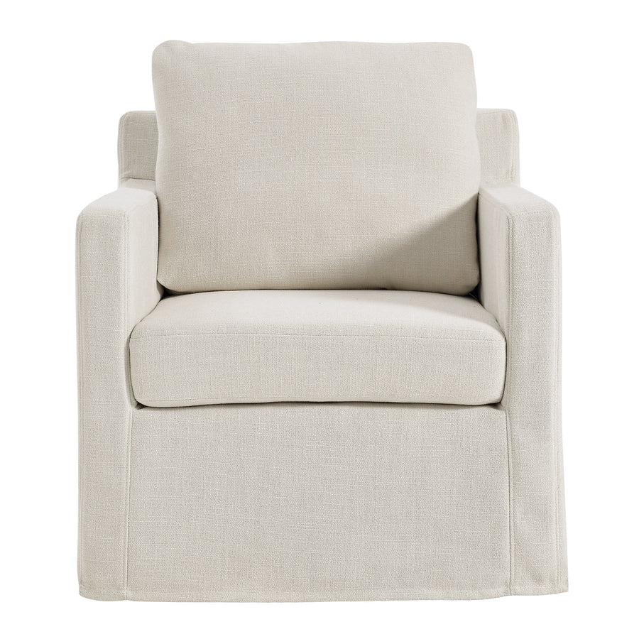 Trim Fabric Slipcovered Swivel Armchair in Salt