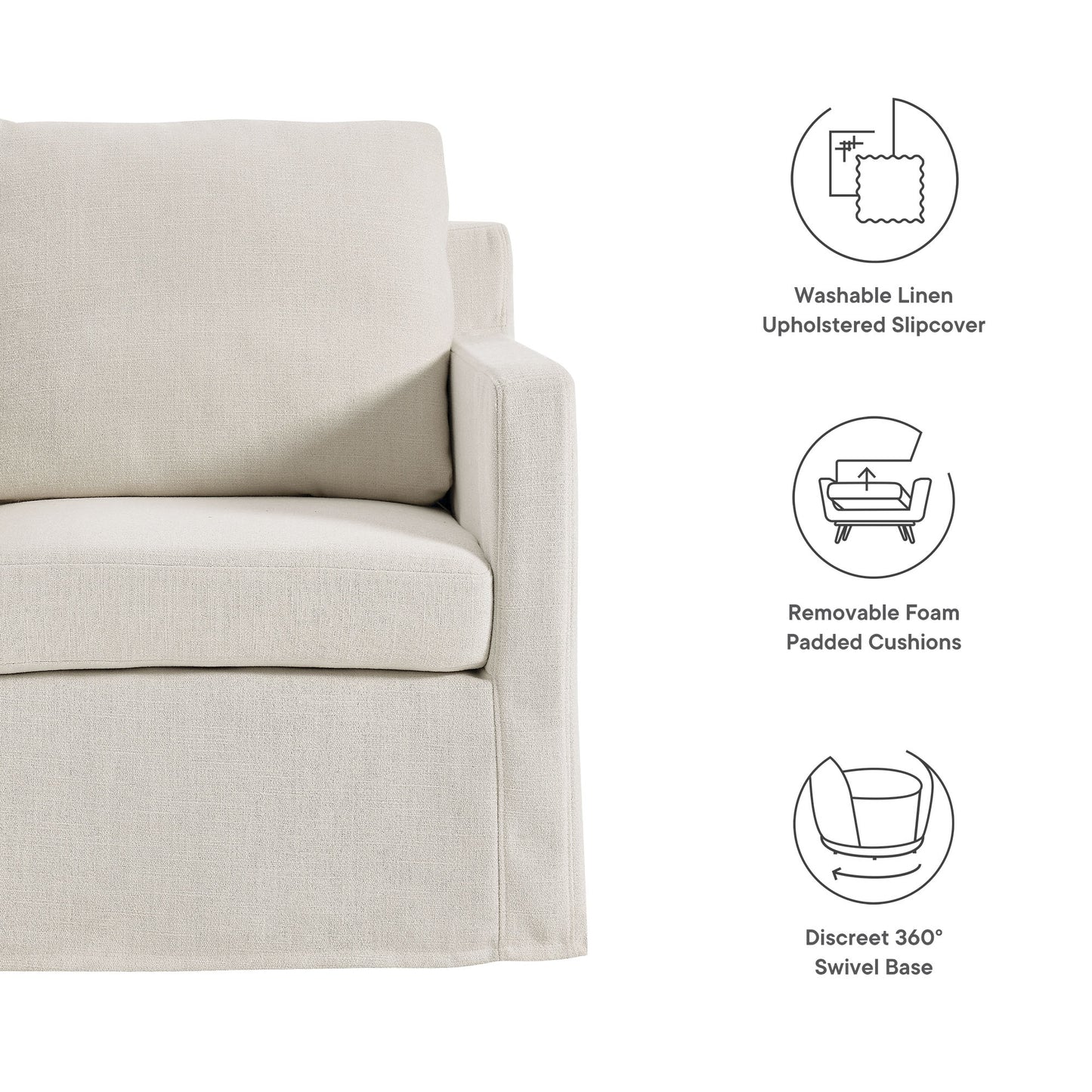 Serene Fabric Slipcovered Swivel Armchair by Furniture For America