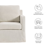 Trim Fabric Slipcovered Swivel Armchair in Salt