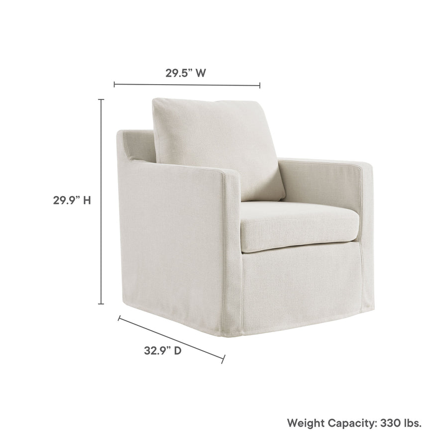 Trim Fabric Slipcovered Swivel Armchair in Salt
