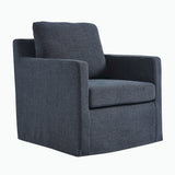 Trim Fabric Slipcovered Swivel Armchair in Slate Blue