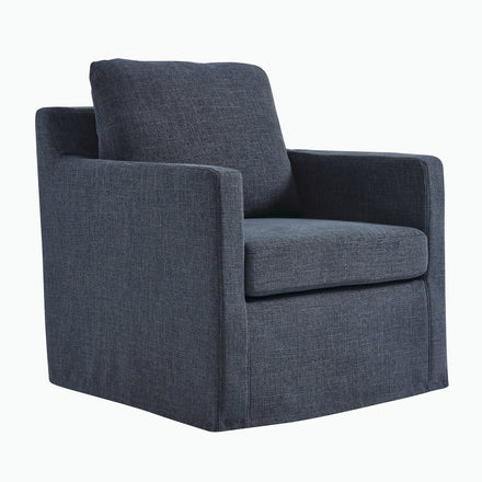 Serene Fabric Slipcovered Swivel Armchair in Slate Blue