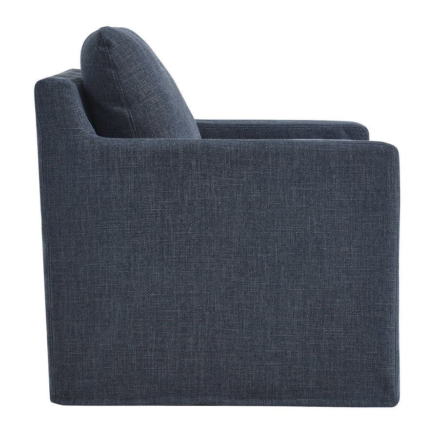 Trim Fabric Slipcovered Swivel Armchair in Slate Blue