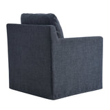 Trim Fabric Slipcovered Swivel Armchair in Slate Blue