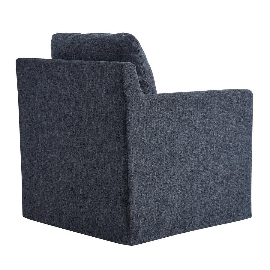 Trim Fabric Slipcovered Swivel Armchair in Slate Blue