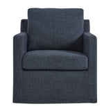 Trim Fabric Slipcovered Swivel Armchair in Slate Blue