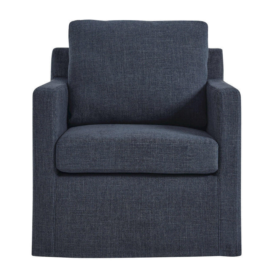 Trim Fabric Slipcovered Swivel Armchair in Slate Blue