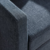 Trim Fabric Slipcovered Swivel Armchair in Slate Blue
