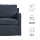 Trim Fabric Slipcovered Swivel Armchair in Slate Blue