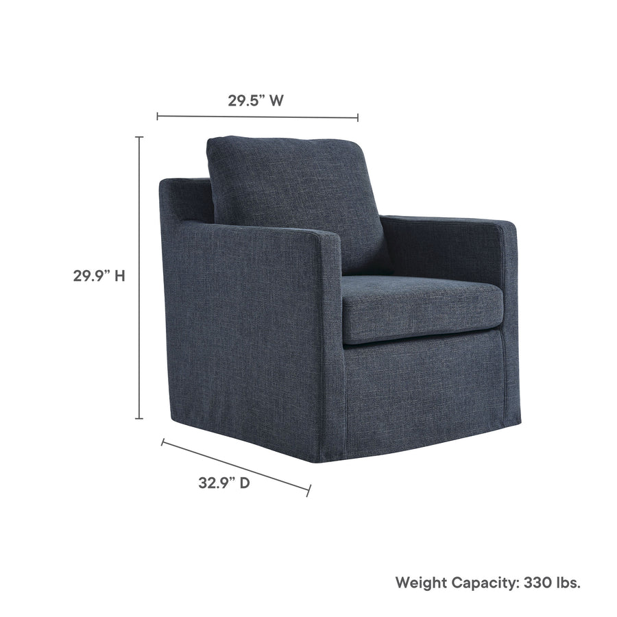 Trim Fabric Slipcovered Swivel Armchair in Slate Blue