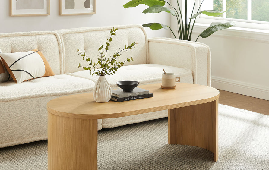 Alcove Oval Wood Coffee Table in Oak
