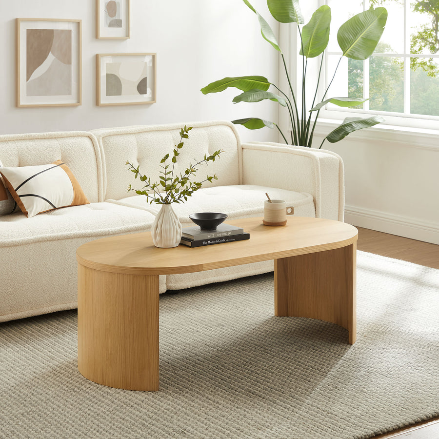 Alcove Oval Wood Coffee Table in Oak