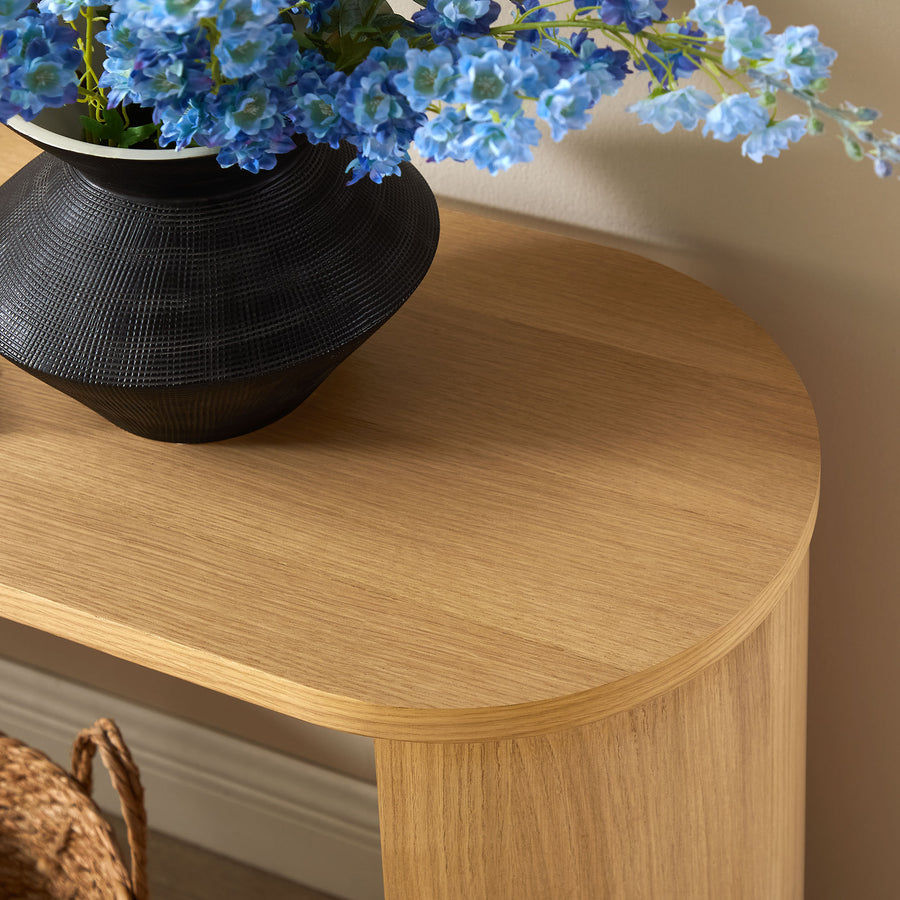 Alcove Oval Wood Entryway Console Table in Oak