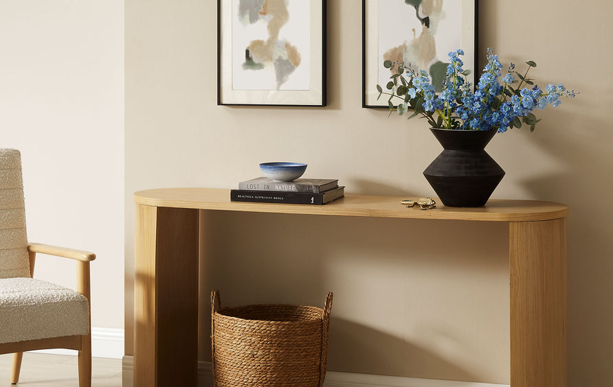 Alcove Oval Wood Entryway Console Table in Oak
