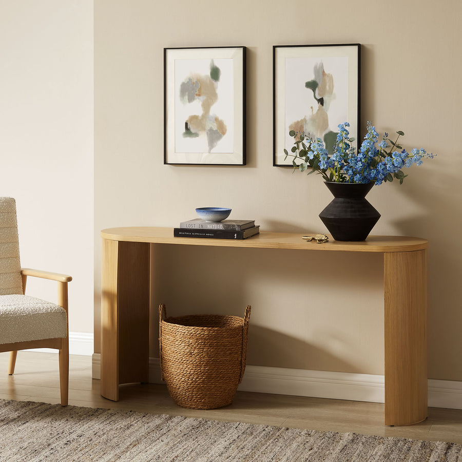 Alcove Oval Wood Entryway Console Table in Oak