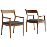Marble Vegan Leather Wood Dining Armchairs Set of 2 in Walnut Black