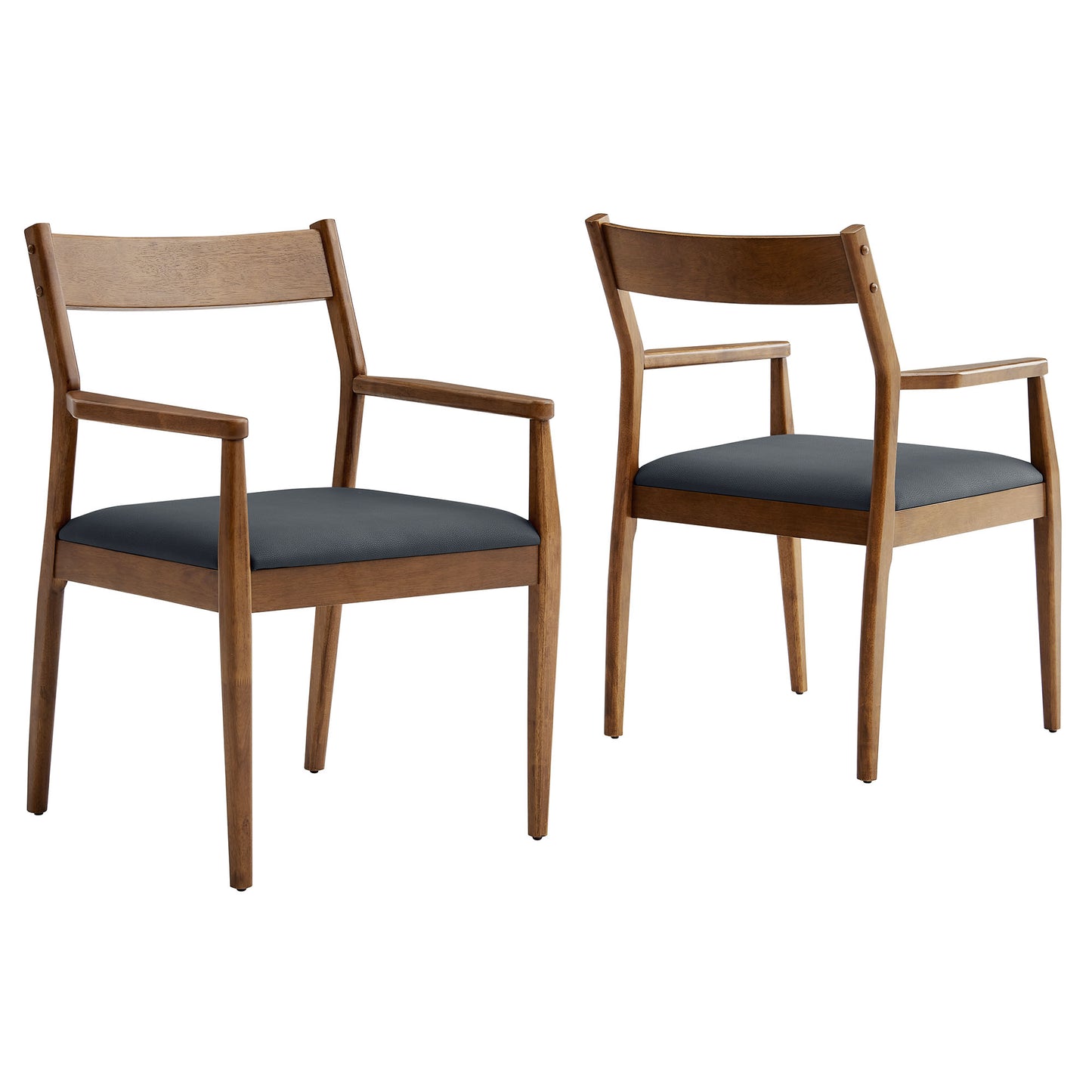 Marble 7-Piece Wood Dining Set with Vegan Leather Armchairs in Walnut Black