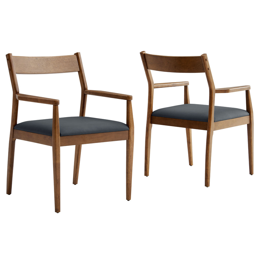 Marble 7-Piece Wood Dining Set with Vegan Leather Armchairs in Walnut Black